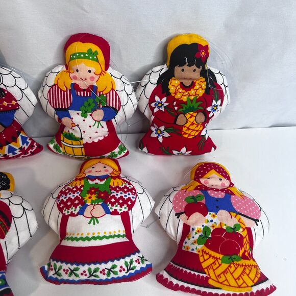 VTG Handmade Stuffed Ornament Dolls 'Around the World' Fabric Set of 8 Christmas - Picture 4 of 5